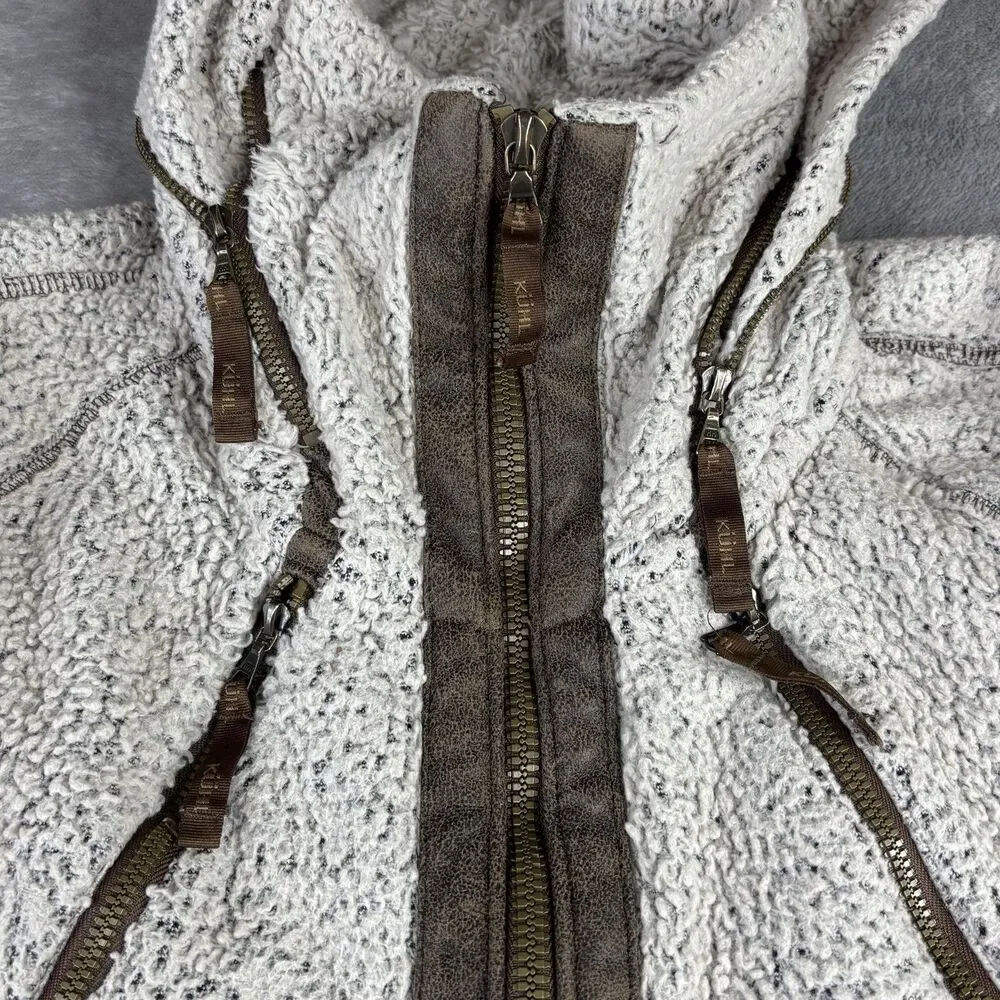 Kuhl Flight Jacket Womens XS Ivory Sherpa‎ Fleece Hooded Full Zip Thumbholes